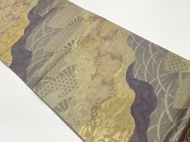 道長取に扇子・名物裂模様織出し袋帯